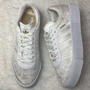 ADIDAS SambaRose Sneaker Women 7 White Satin Embroidered Floral Wedding EG5158